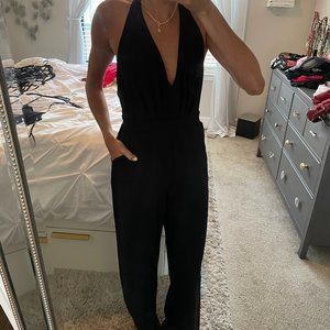 Stretchy, low back halter-neck jumpsuit